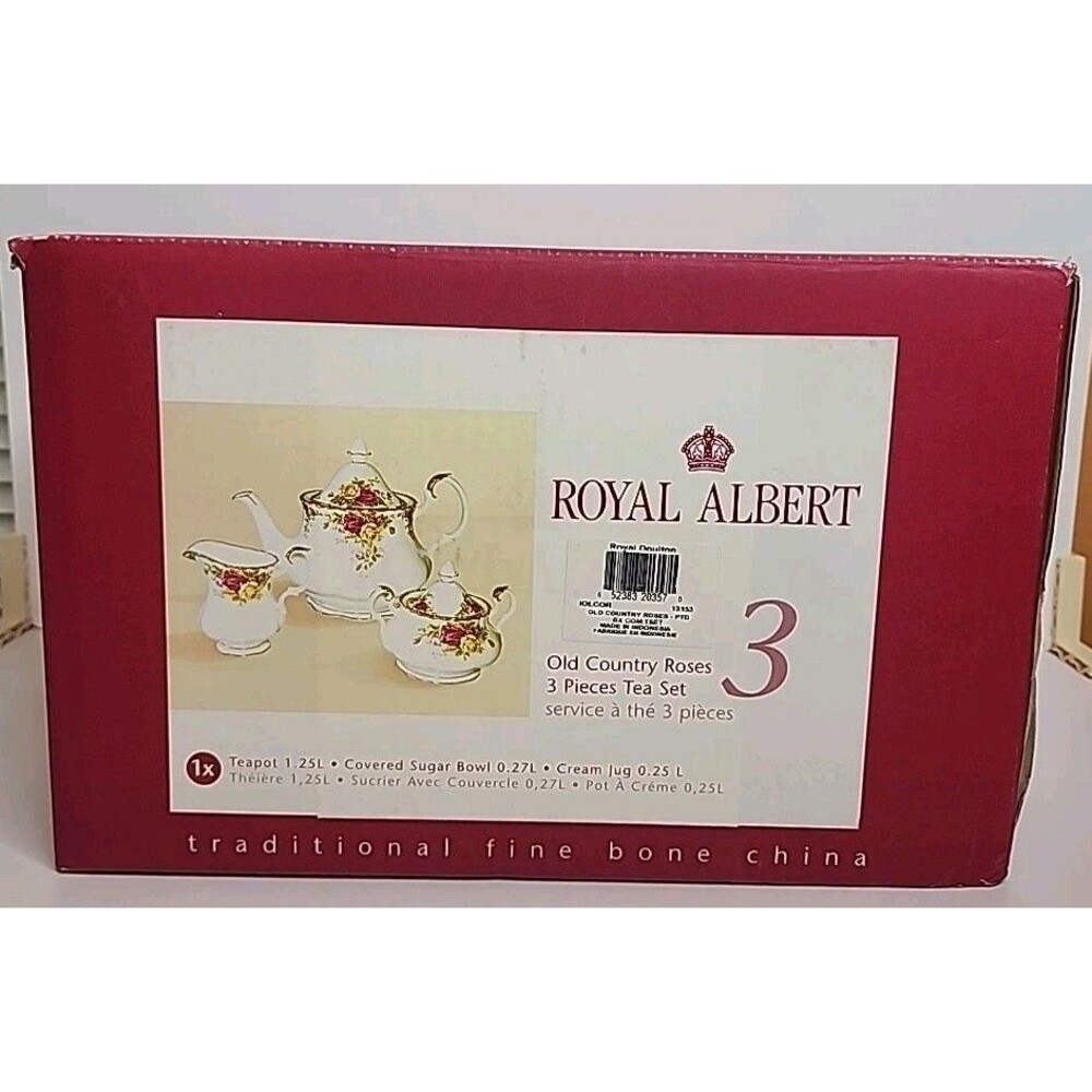 Royal Albert Old Country Roses 5 Cup Teapot, Creamer, & Sugar Bowl 3 Pc Set NIB